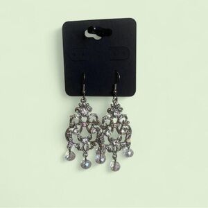 Silver Filigree Crystal Drop Earrings - Women Jewelry